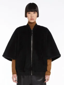 Alpaca and wool Teddy fabric bomber jacket cape