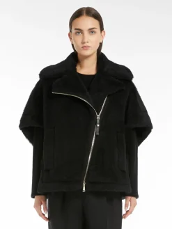 Biker jacket cape in alpaca and wool Teddy fabric