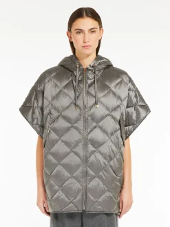 Cape with hood in water-repellent canvas
