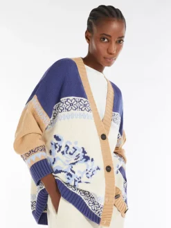 Colour-block cardigan in cotton yarn