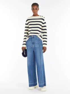 Cotton denim wide jeans