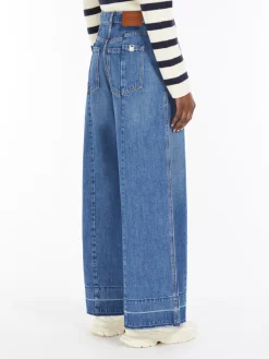 Cotton denim wide jeans
