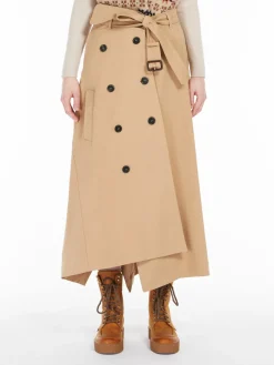Cotton gabardine trench skirt