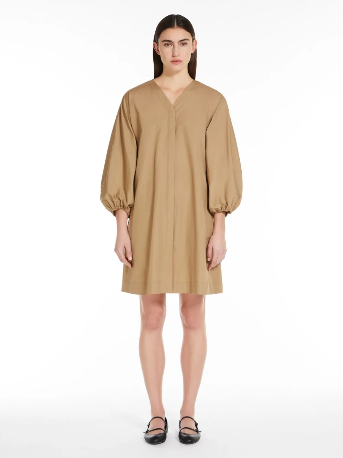Cotton poplin V-neck dress