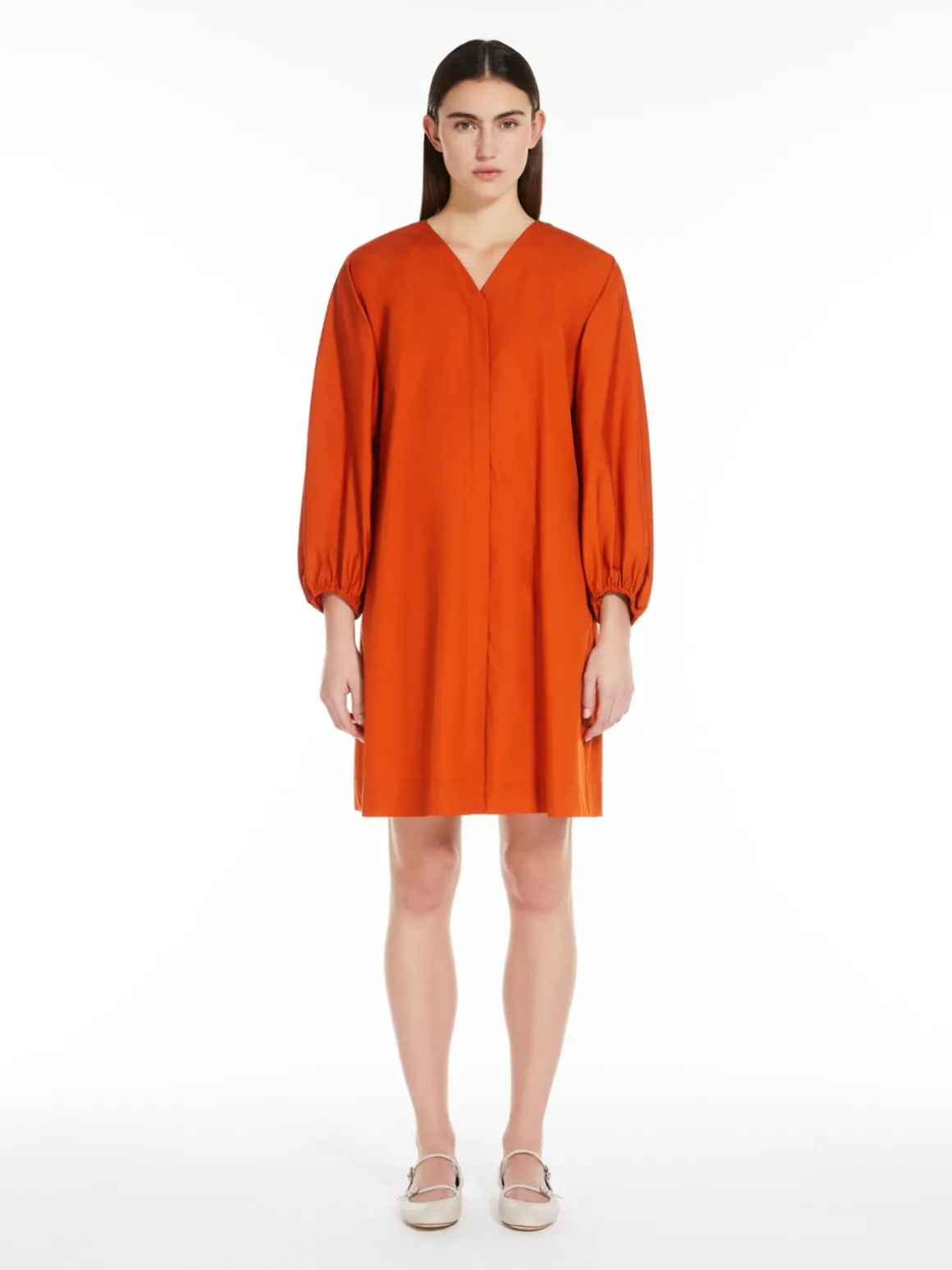 Cotton poplin V-neck dress