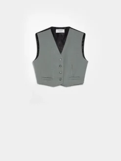 Cropped stretch wool waistcoat