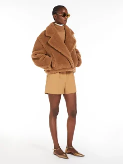 Cropped Teddy Bear Icon Coat in camel