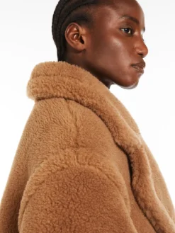 Cropped Teddy Bear Icon Coat in camel