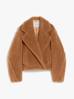 Cropped Teddy Bear Icon Coat in camel