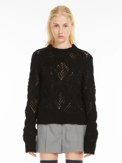 Diamond-knit crew-neck sweater