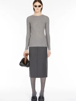 Directional rib mock-polo-neck sweater