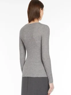 Directional rib mock-polo-neck sweater