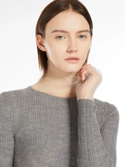 Directional rib mock-polo-neck sweater