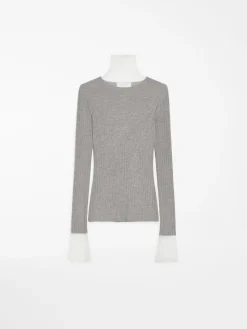 Directional rib mock-polo-neck sweater