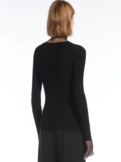 Directional rib mock-polo-neck sweater