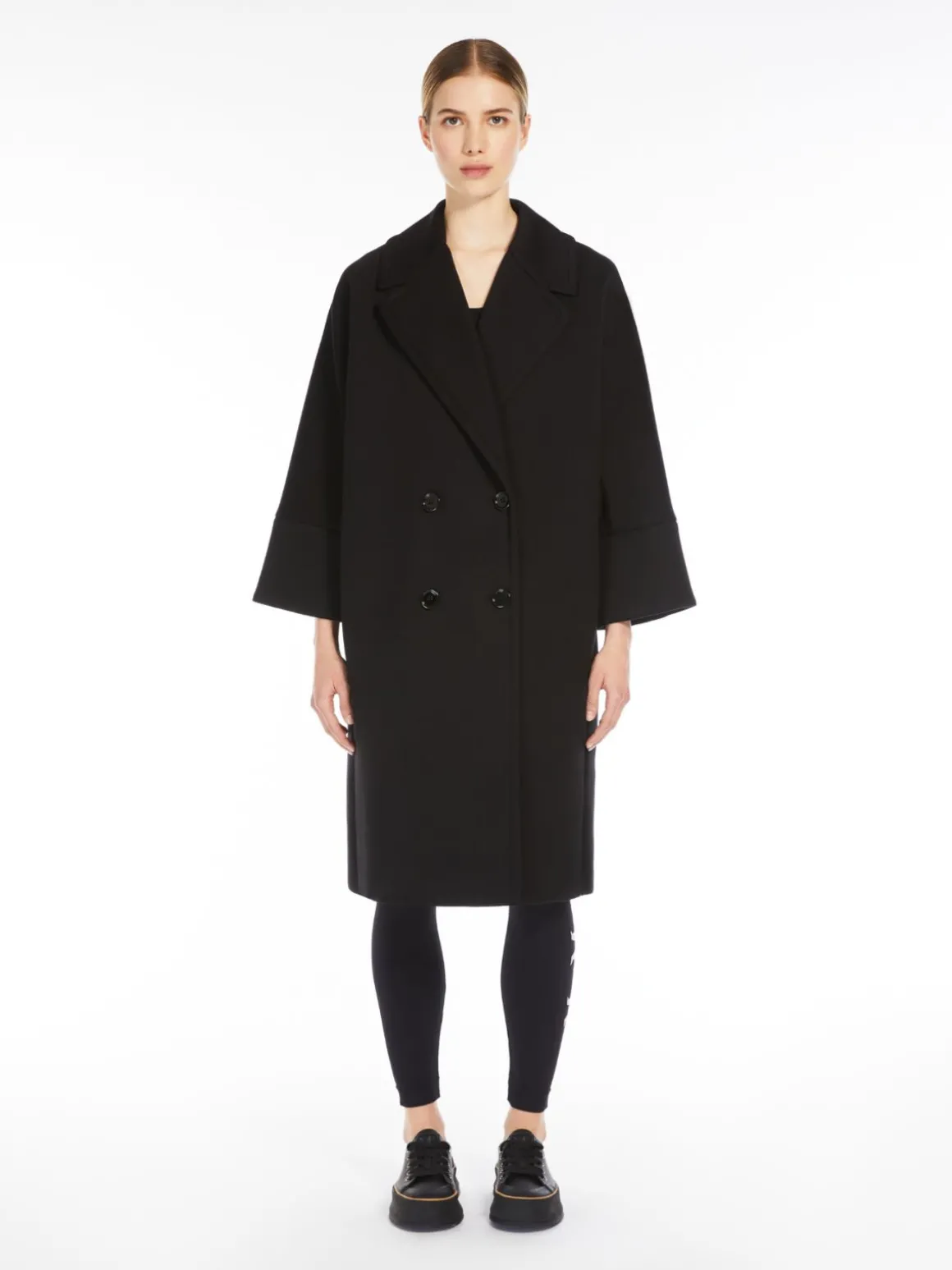 Double-breasted coat in scuba jersey