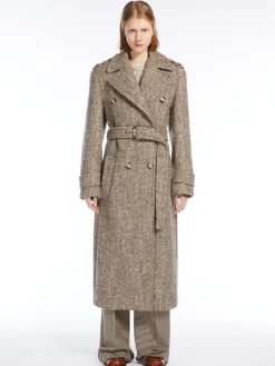 Double-breasted tweed coat