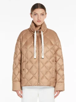 Down jacket in iridescent water-repellent canvas