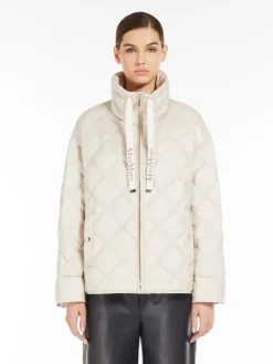 Down jacket in iridescent water-repellent canvas