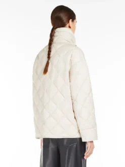 Down jacket in iridescent water-repellent canvas