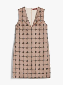 Embroidered duchess satin mini dress