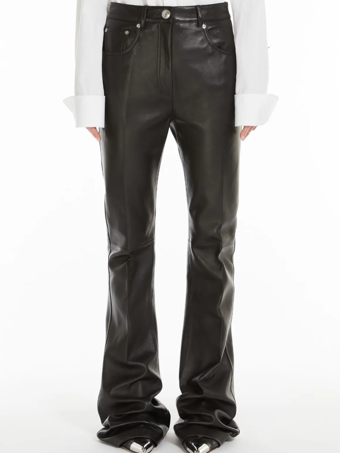 Flared 5-pocket Nappa leather trousers