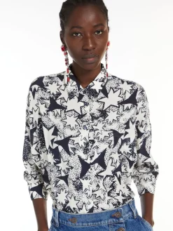 Flared printed silk shirt