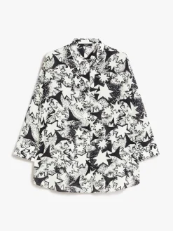 Flared printed silk shirt