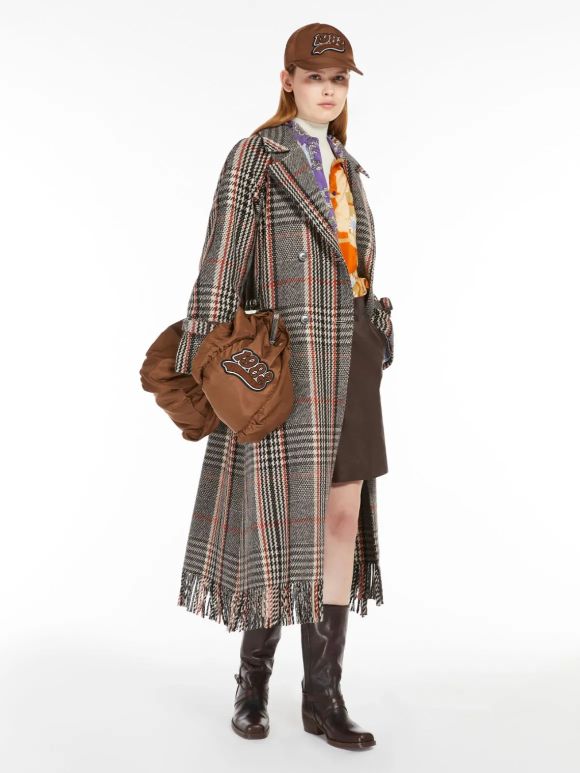 Fringed wool-blend coat