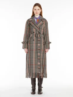 Fringed wool-blend coat