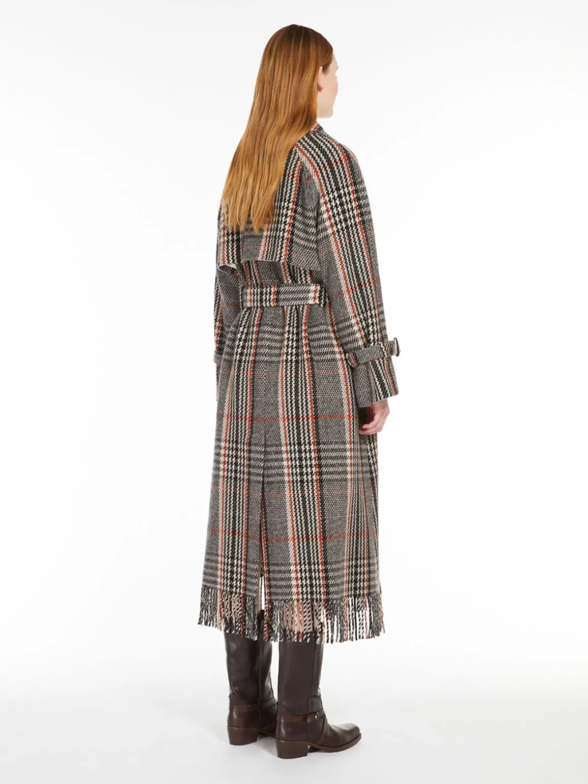 Fringed wool-blend coat