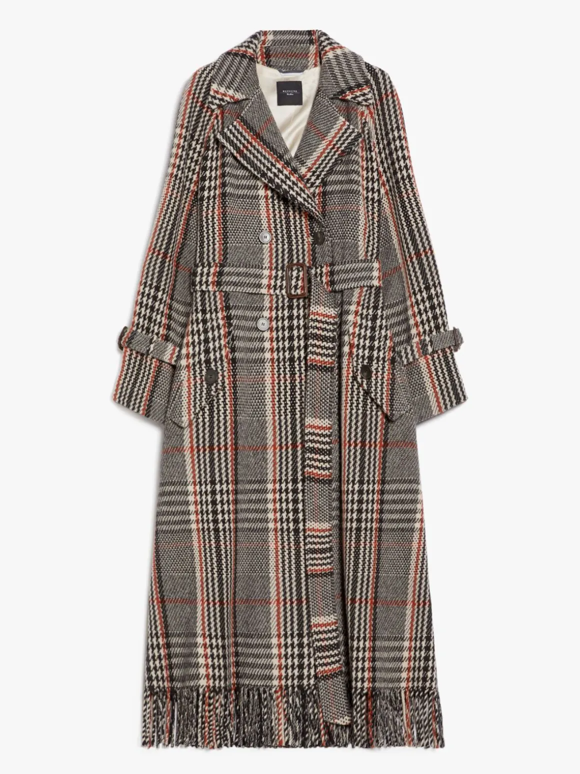 Fringed wool-blend coat