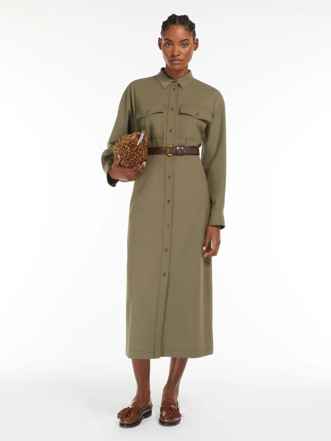 Gabardine wool shirt dress