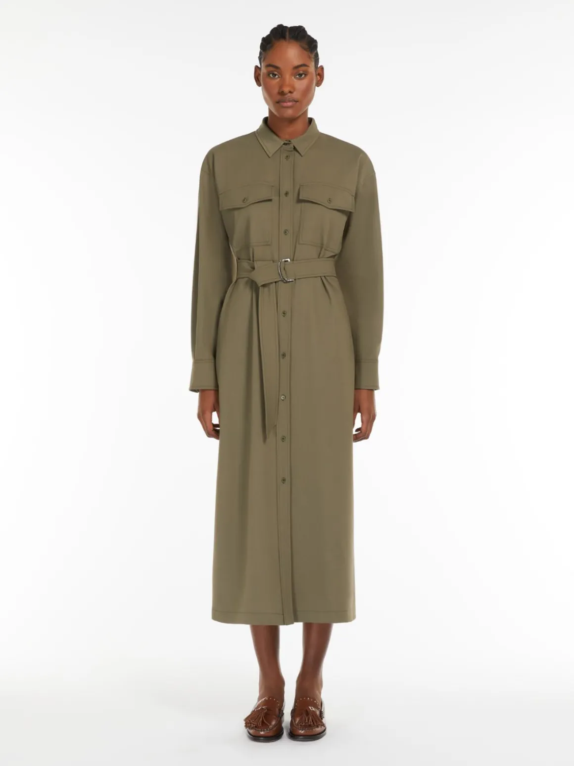 Gabardine wool shirt dress