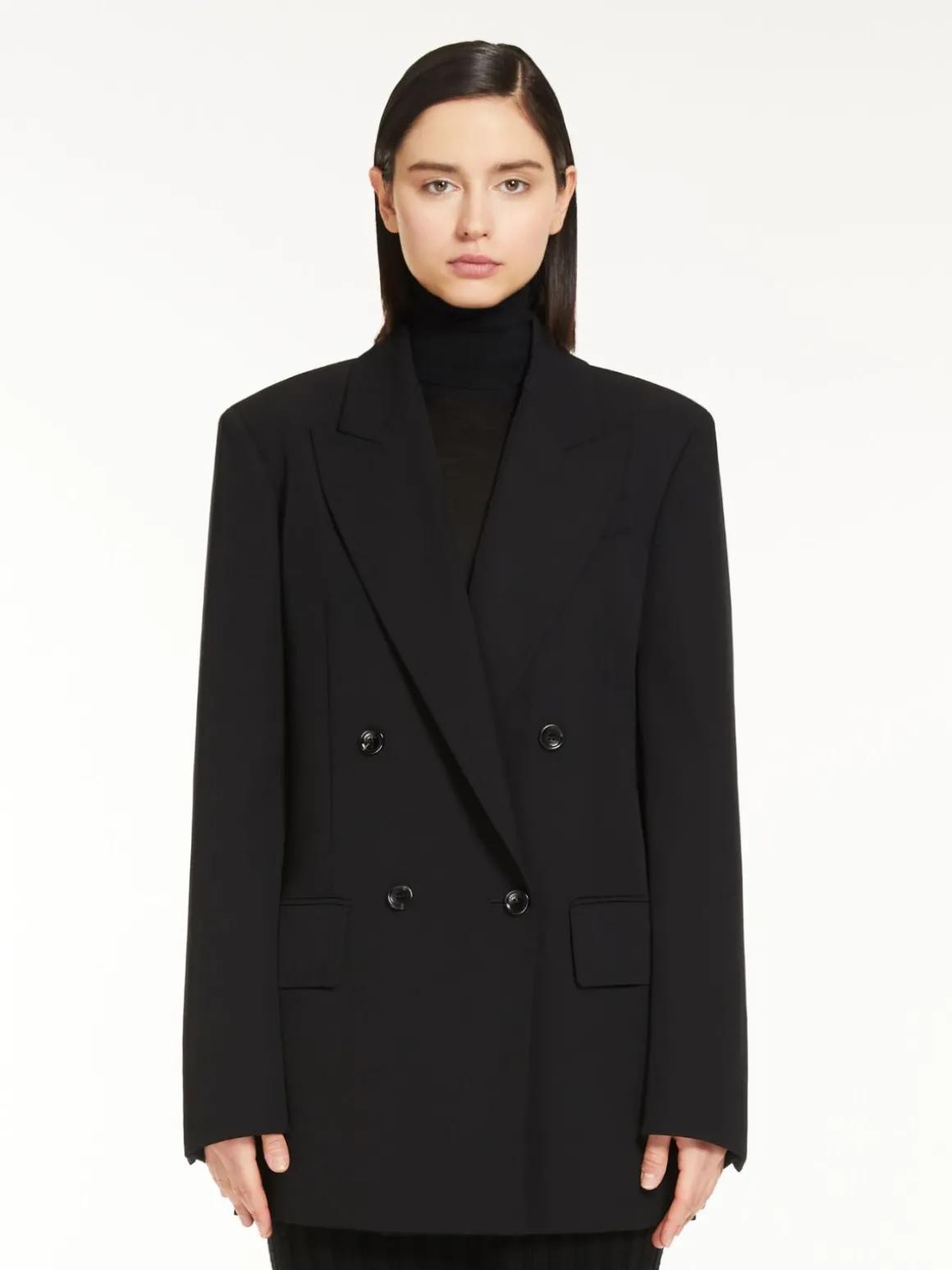 Gabardine wool straight blazer