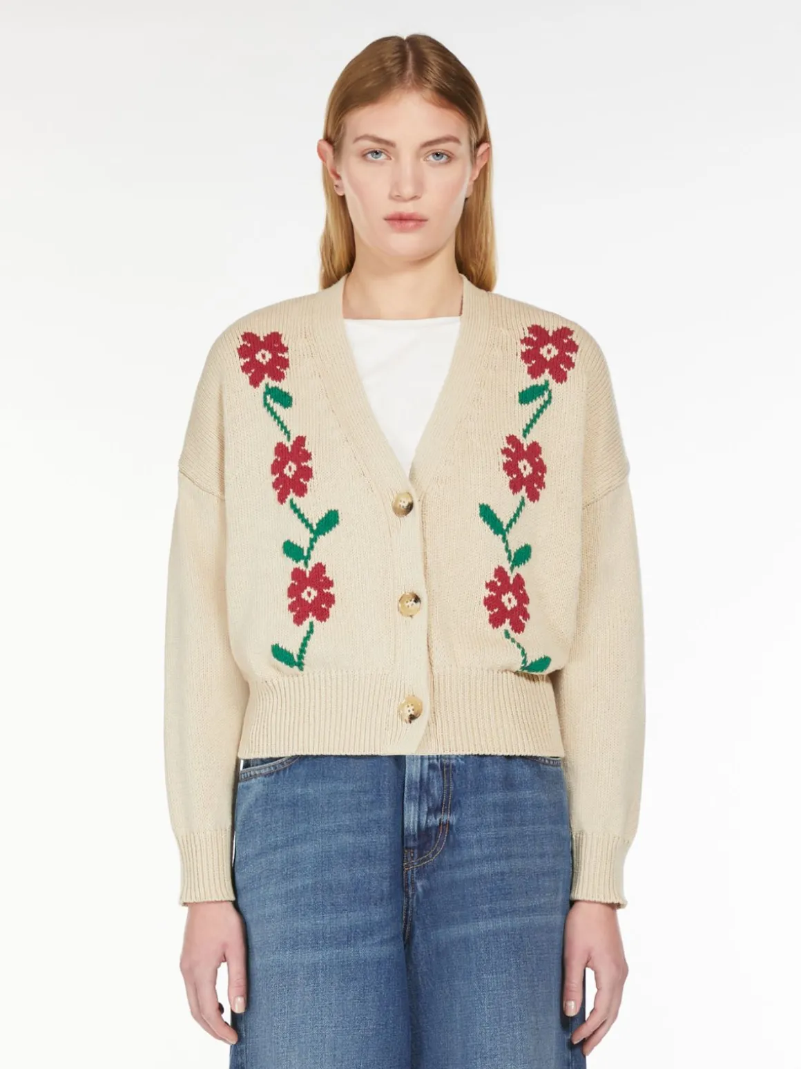 Inlay-detail cotton cardigan