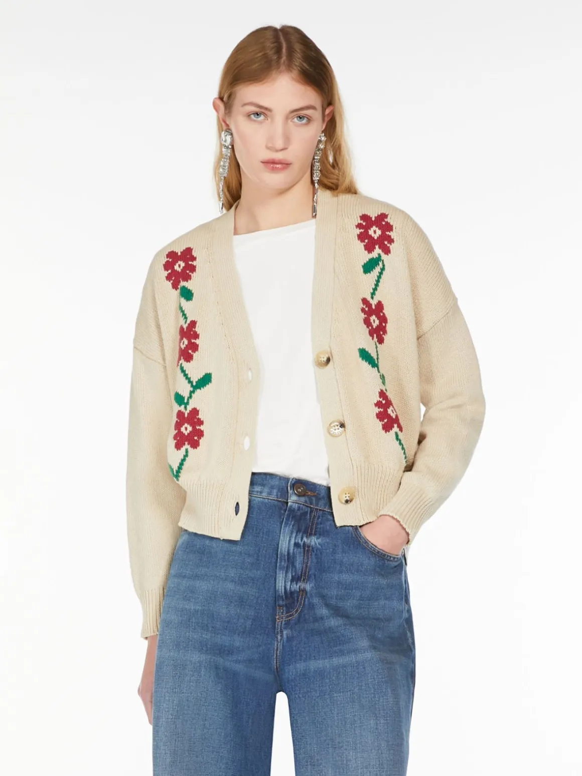 Inlay-detail cotton cardigan