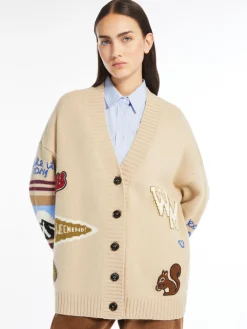 Inlay-detail wool cardigan