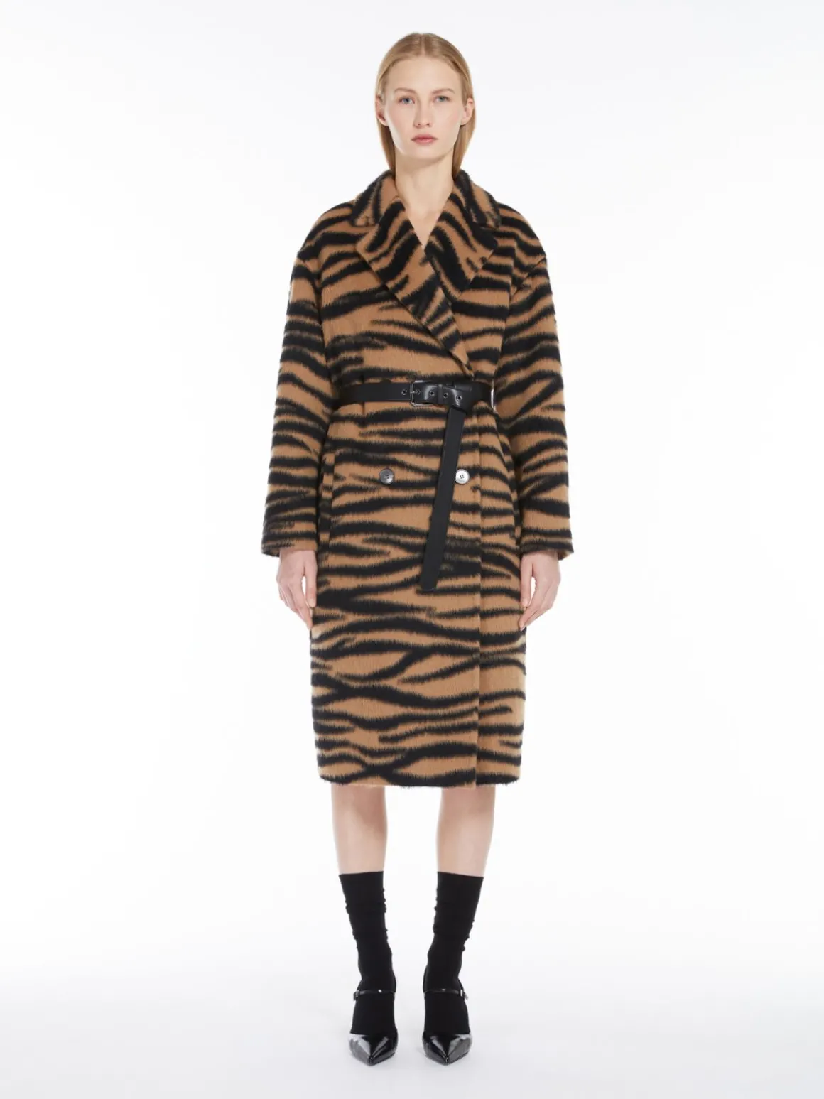 Jacquard alpaca and wool coat
