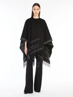 Jacquard logo-decorated wool poncho