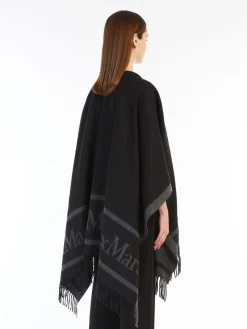 Jacquard logo-decorated wool poncho
