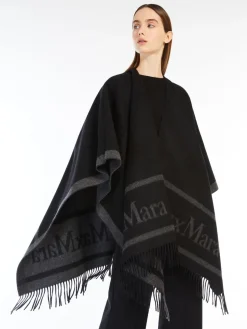 Jacquard logo-decorated wool poncho