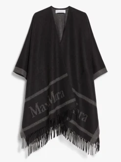 Jacquard logo-decorated wool poncho