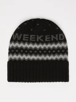 Jacquard-knit wool beanie hat