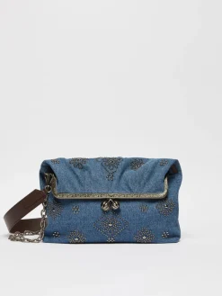 Large embroidered denim clutch-style Pasticcino Bag