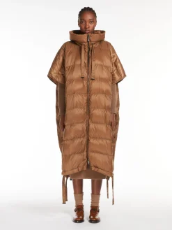 Long cape in water-repellent canvas