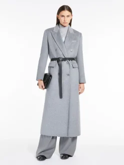 Long, double-breasted wool coat