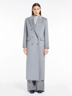 Long, double-breasted wool coat
