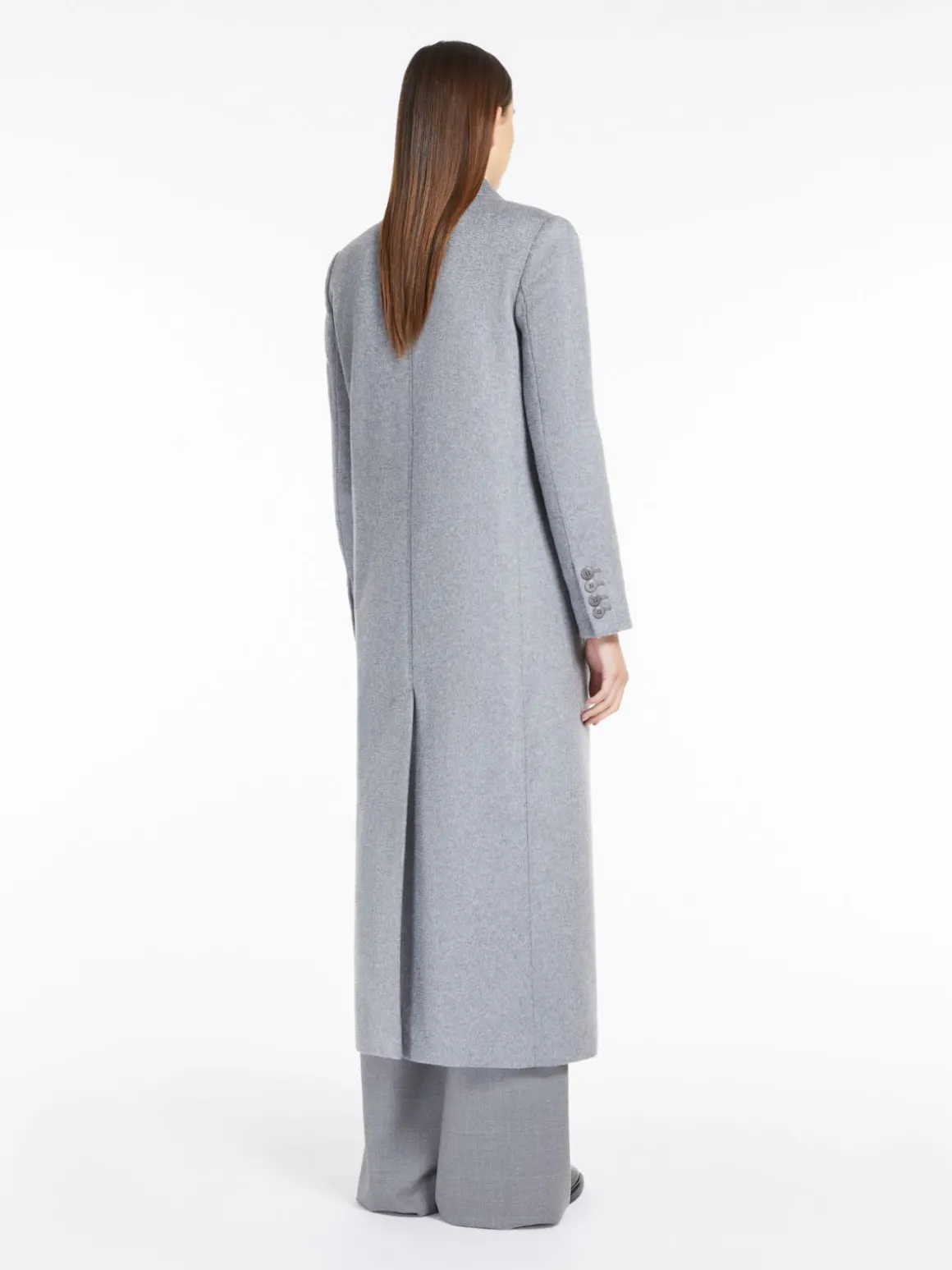 Long, double-breasted wool coat