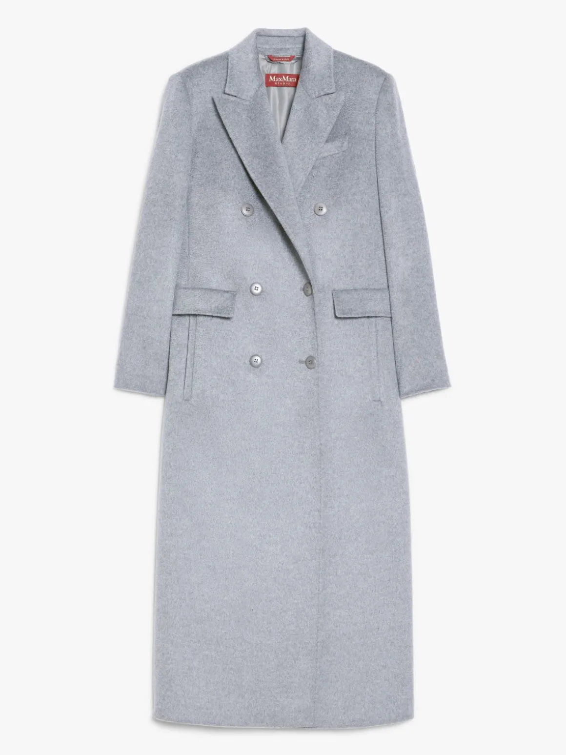 Long, double-breasted wool coat